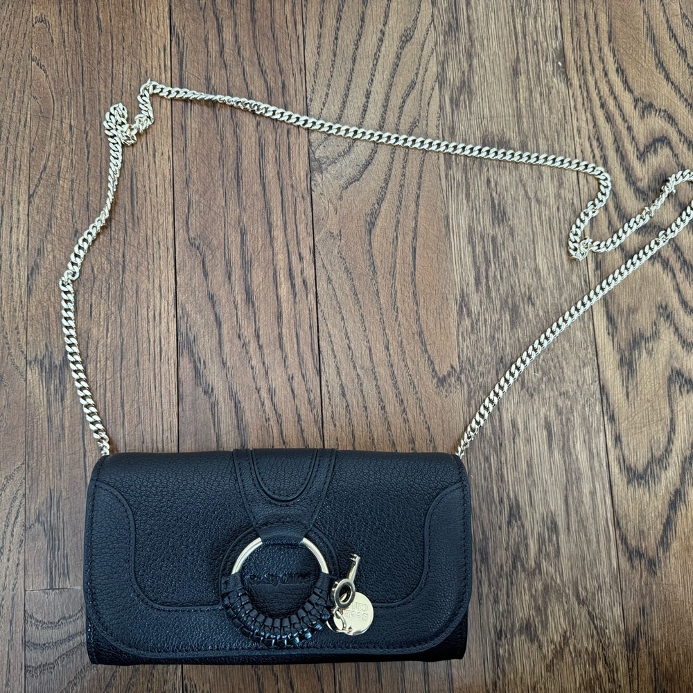 See by Chloé “Hana” Black Leather Wallet on Chain Shoulder Bag